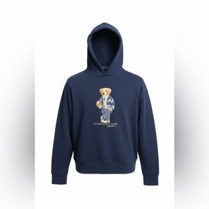 Ralph Lauren Blue Hoodie with Bear Graphic